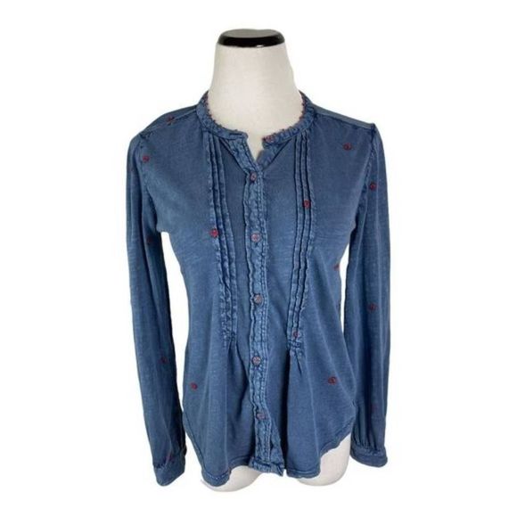 Lucky Brand Tops - Lucky Brand Blue Blouse with Red Accents